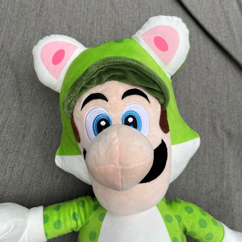 Nintendo Super Mario Cat Luigi Plush Green Spotted Suit Large 24in Stuffed Toy